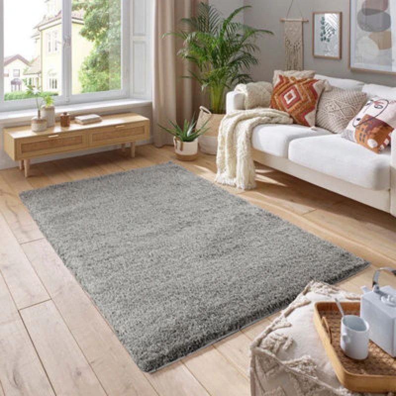 Image of Smart Living Smart Living Soft Fluffy 5cm Thick Pile Shaggy Area Rugs for Living Room, Bedroom in Silver Size: 60cm x 220cm Silver 60cm x 220cm Unis