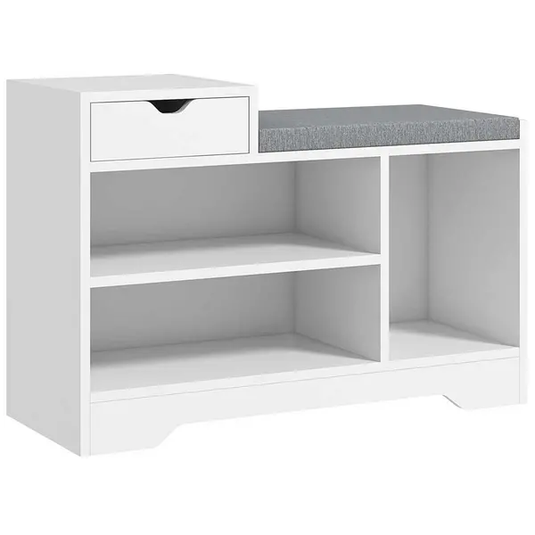 Image of HOMCOM Upholstered Entryway Shoe Bench With Storage Drawer Open Shelf White