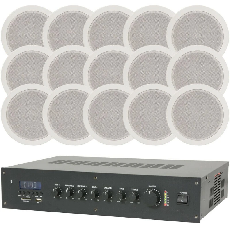 Image of Loops Shop Restaurant Wireless Background Music Kit 120W Mixer Amp & 15x Speakers Multi unisex