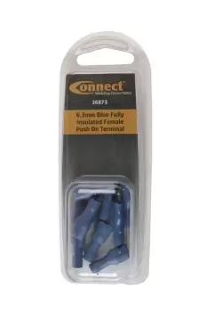 Image of 6.3mm Blue Fully Insulated Female Push On Terminal Pk 10 Connect 36873