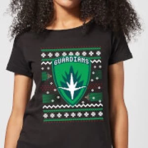 Image of Guardians Of The Galaxy Badge Pattern Christmas Womens Christmas T-Shirt - Black - 4XL