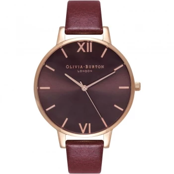 Image of Ladies Olivia Burton Chocolate Dial Burgundy & Rose Gold Watch