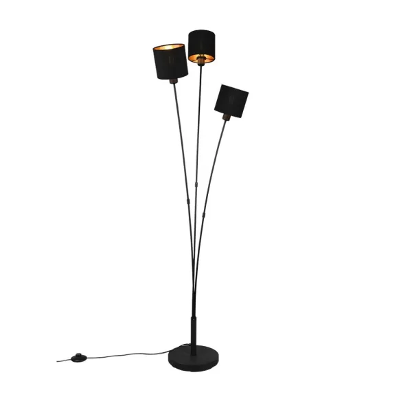 Image of Tommy Modern 3 Light Multi Arm Floor Lamp Black Matt with Footswitch
