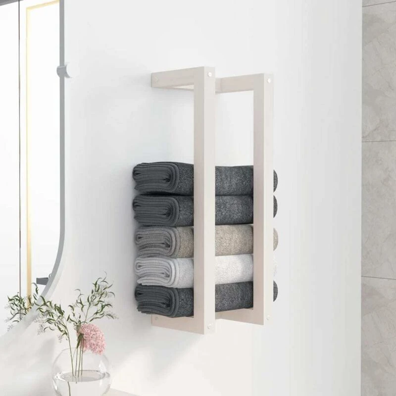 Image of vidaXL Towel Rack White 23X18X60Cm Solid Wood Pine L, White 822393