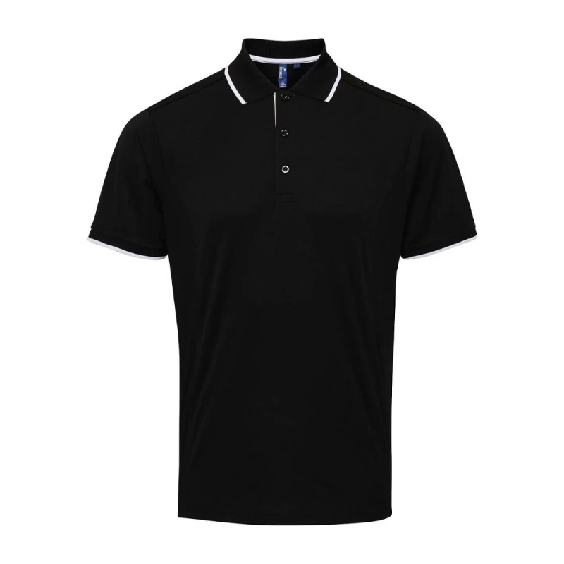 Image of Premier Premier Men Coolchecker Contrast Pique Polo Shirt in Black Size: Small Black S Male 5063470758500