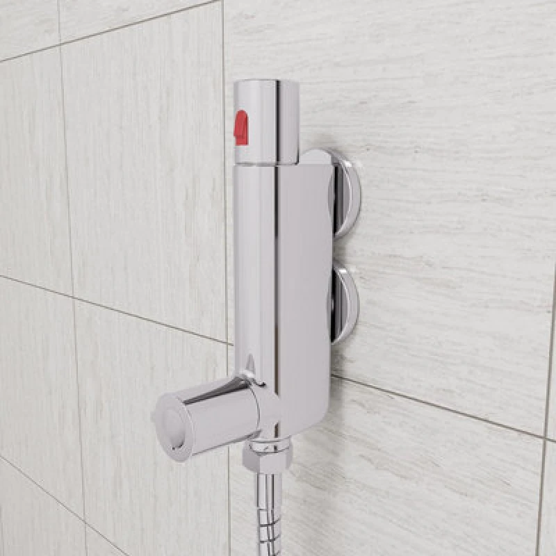 Image of Nes Home Mini Vertical Thermostatic Shower Mixer Valve Suitable for Static Caravan Metallic Silver