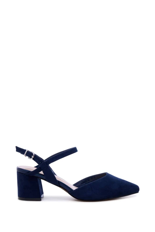 Image of Paradox London Womens Gloriette' Wide Fit Block Heel Court Shoes in Navy Size: 7E Navy Female 7E