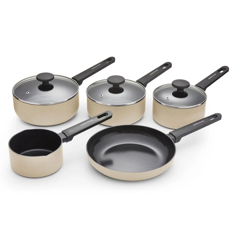 Image of Morphy Richards 5 Piece Aluminium Saucepan Set in Cream Size: Medium Cream Medium Unisex 5056765400802