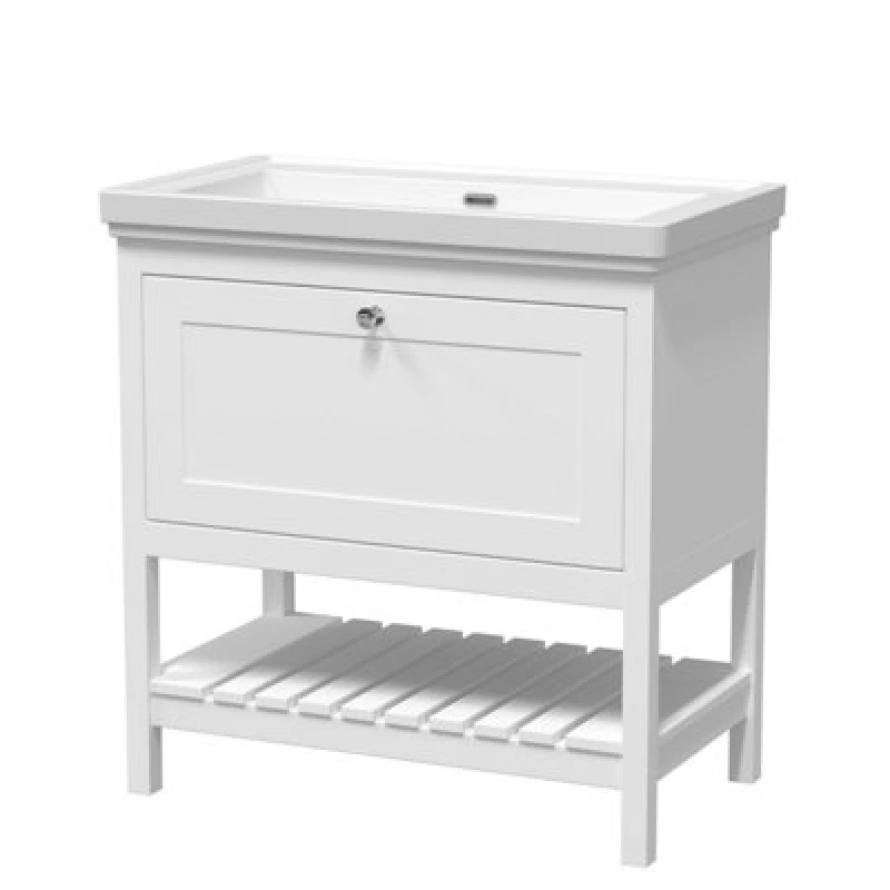 Image of Balterley Floor Standing 1 Drawer Vanity 0 Tap Hole Fireclay Basin White 800mm White