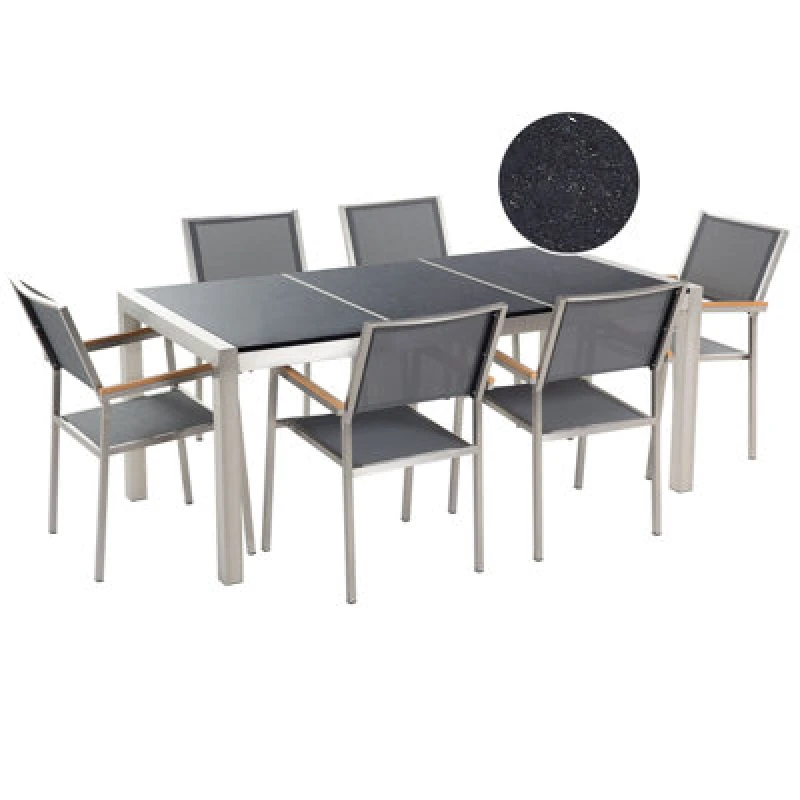 Image of BELIANI Beliani - 6 Seater Garden Dining Set Triple Granite Top Grey Chairs Grosseto 34298