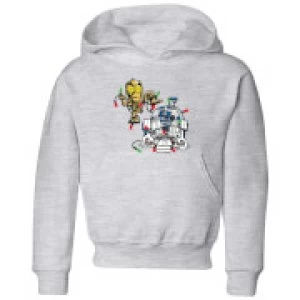 Image of Star Wars Tangled Fairy Lights Droids Kids Christmas Hoodie - Grey - 3-4 Years