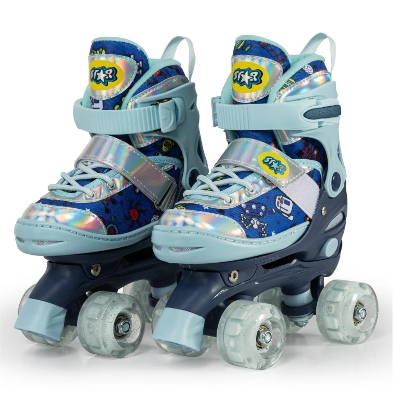 Image of Star Adjustable Rollerskates for Kids with Light up Wheels Blue male C6-C9