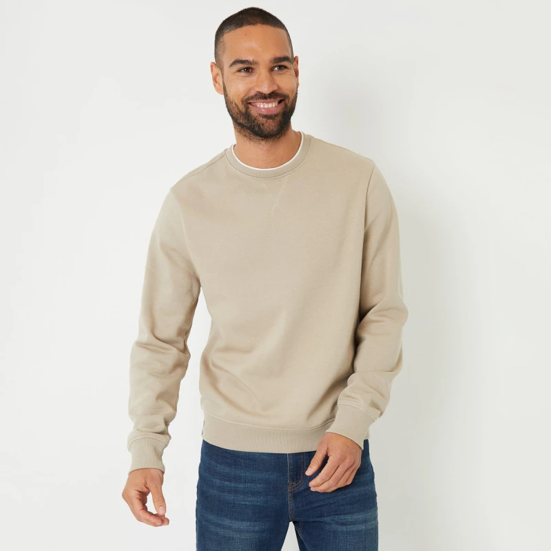 Image of Threadbare Mock T-Shirt Crew Neck Sweatshirt Stone