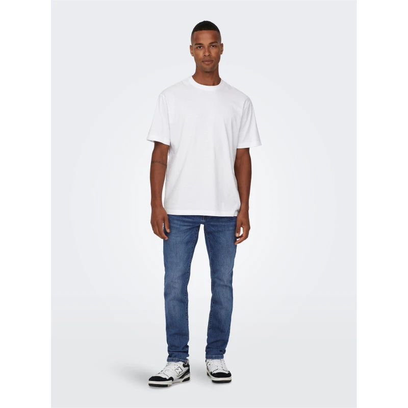 Image of Only and Sons Mens Tapered Jeans Mid Blue Denim male 32W R