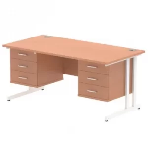 Image of Impulse 1600 Rectangle White Cant Leg Desk Beech 2 x 3 Drawer Fixed Ped