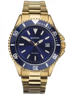Image of Sekonda Mens Sport Navy Blue Dial Gold Plated Bracelet Watch 1516