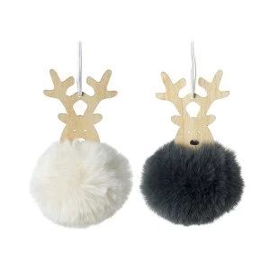 Image of Wooden Reindeer Heads With Pompom Bodies (set of 2)