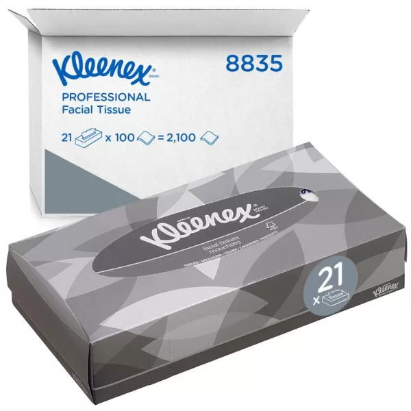 Image of Kleenex Standard Facial Tissue, 2-Ply, 100 Sheets, 185 mm, White