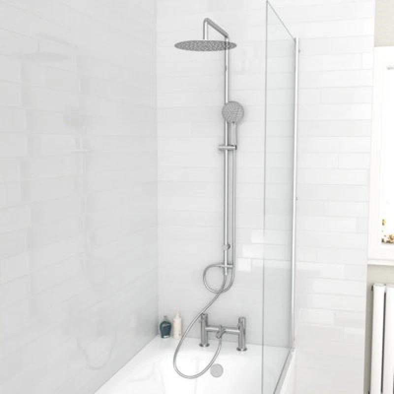 Image of Nes Home Round Shower Mixer With Bath Filler Tap, Handset & Riser Rail Kit