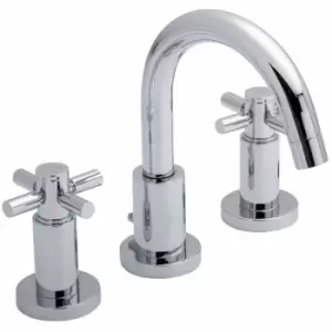 Image of Tec Crosshead 3-Hole Basin Mixer Tap with Pop Up Waste - Chrome - Hudson Reed