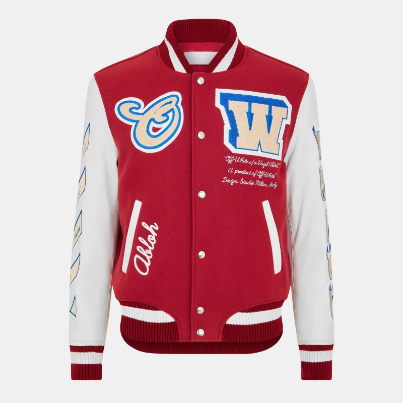 Image of Off White Mens Athletic Heritage Contemporary Varsity Jacket Red/White male L