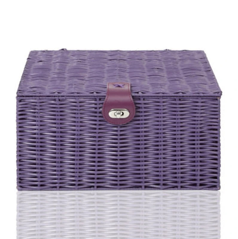 Image of Arpan Large Resin Woven Storage Basket Box With Lid & Lock - Purple