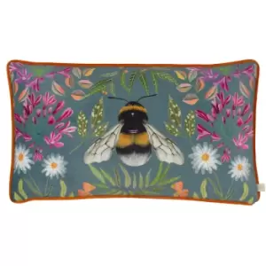 Image of House of Bloom Zinnia Bee Rectangular Cushion Multicolour, Multicolour / 30 x 50cm / Polyester Filled