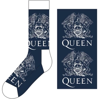 Image of Queen - White Crests Unisex UK Size 7 - 11 Ankle Socks - Blue