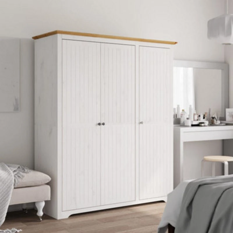 Image of Vidaxl Wardrobe Bodo White And Brown 151.5X52X176.5Cm Solid Wood Pine