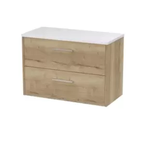 Image of Hudson Reed Juno 800mm Wall Hung 2 Drawer Vanity & Sparkling White Laminate Top - Autumn Oak