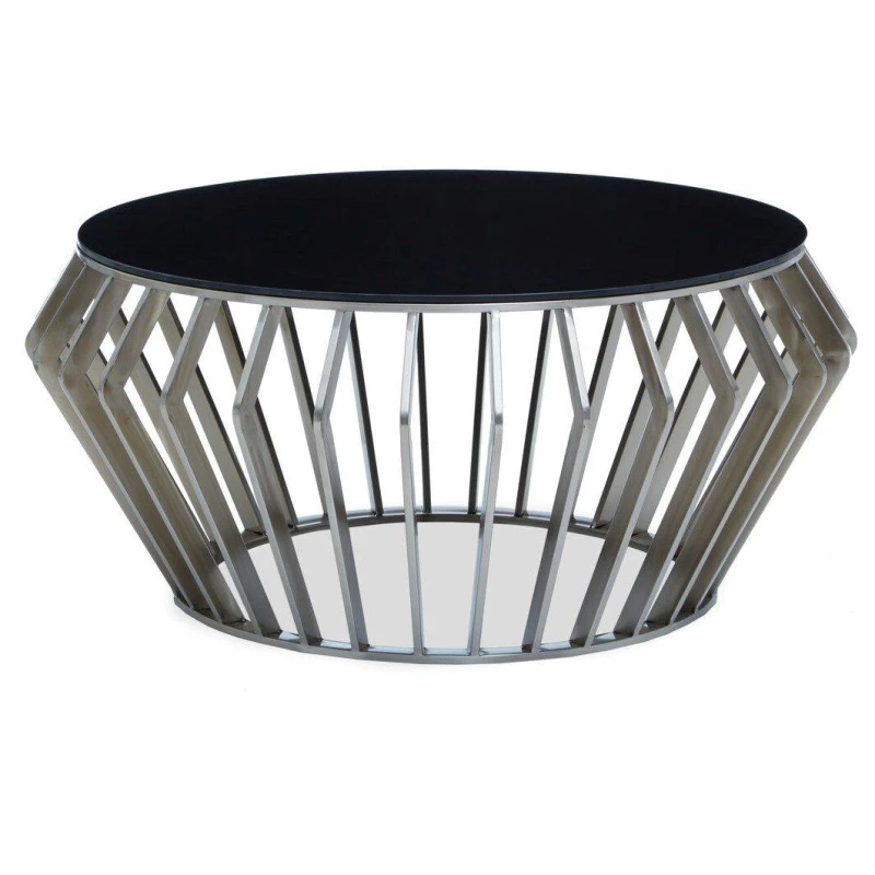 Image of Orsina Elegant Black And Silver Round Coffee Table, Spacious Silver Finished Table, Modern Decorative Coffee Table