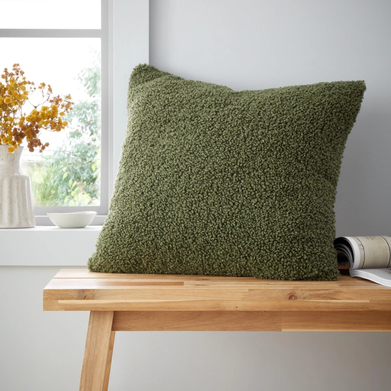 Image of Catherine Lansfield So Soft Velvet Boucle Cushion Cushions 45x45cm Green 42494515045