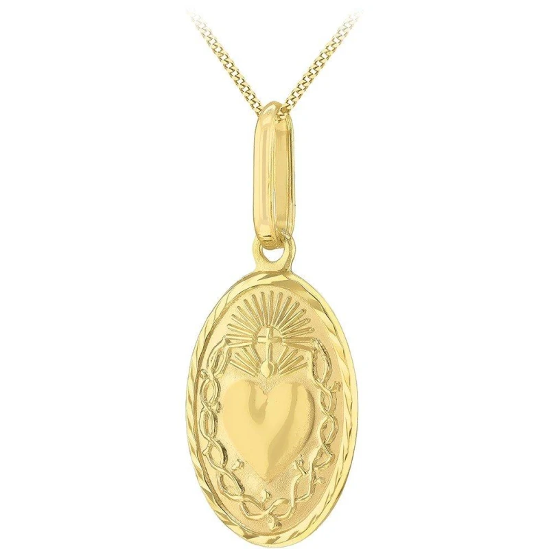Image of Be You 9ct Gold Sacred Heart Oval Necklace Yellow Gold unisex 18in