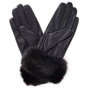 Image of Barbour Womens Fur Trimmed Leather Gloves Black Medium