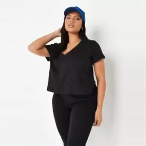 Image of Missguided V Neck Relaxed Tee - Black