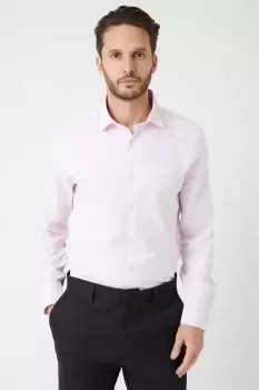 Image of Pink Long Sleeve Slim Basket Weave Smart Shirt