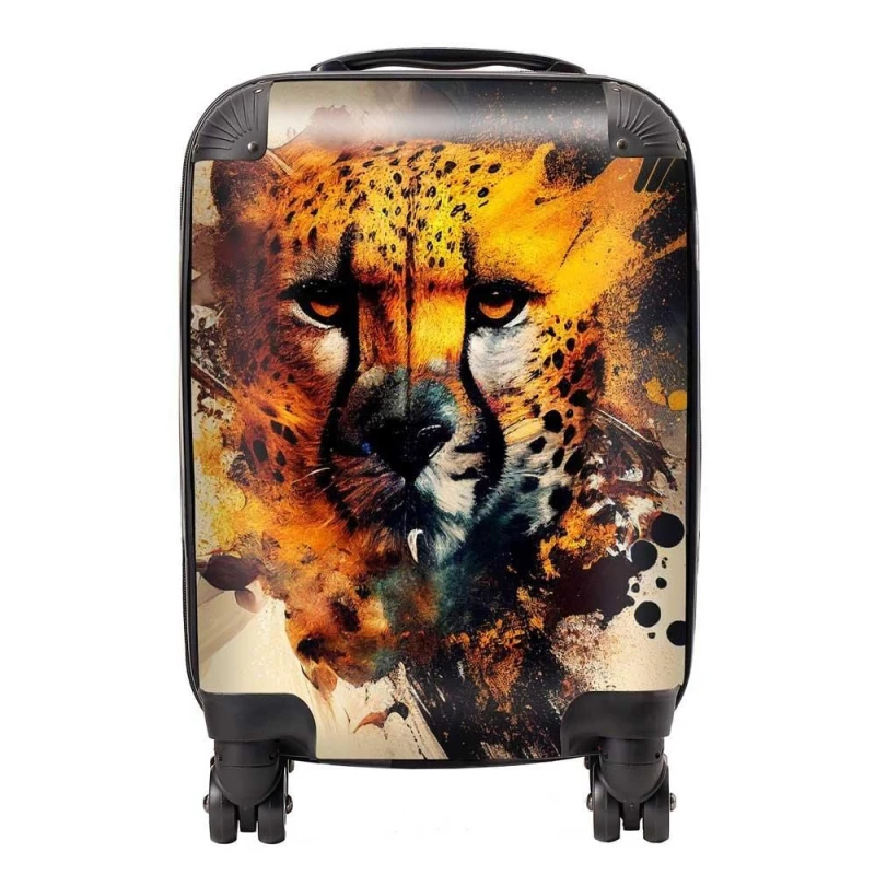 Image of Warren Reed - Designer Cheetah Face Splashart Suitcase in Yellow Size: Medium Yellow Unisex Medium
