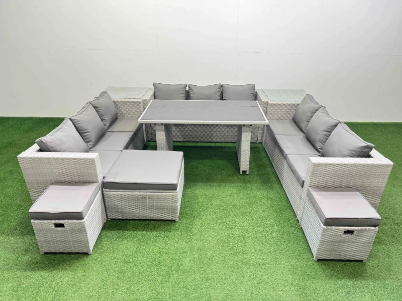 Image of Fimous Patio Outdoor Garden Furniture Sets with 2 Side Tables 3 Stool in Light Grey Light Grey Unisex