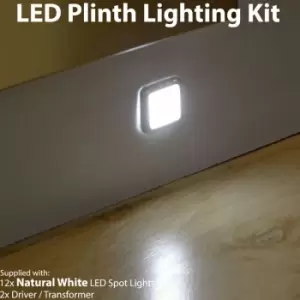 Image of Square LED Plinth Light Kit 12 natural white Spotlights Kitchen Bathroom Panel