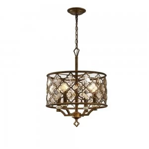 Image of Cylindrical Ceiling Pendant 4 Light E14 Mocha, Teak Plated Crystal