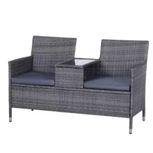 Image of Outsunny Rattan Chair Garden Furniture Patio Companion Love Seat Table Grey