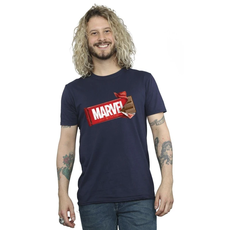 Image of Marvel Men Marvel Chocolate T-Shirt in Navy Size: Small Navy S Male 5059934338548