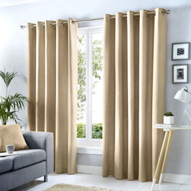 Image of Fusion Cannes 100% Cotton Black Out Plain Dyed Natural Eyelet Curtains