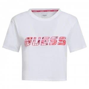 Image of Guess Floral Crop T Shirt - White TWHT