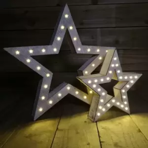 Image of Set of 2 Wooden Battery Stars Christmas Decoration with 60 Warm White LEDs