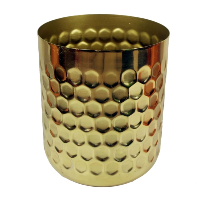 Image of Leaf Honeycomb Metal Planter Gold 18cm x 15.5cm Leaf Design UK Botanik Gold
