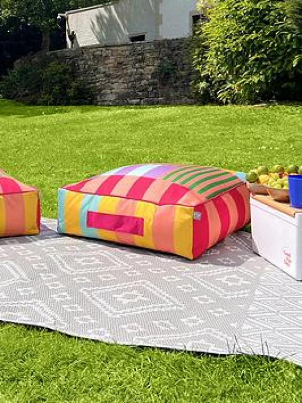 Image of rucomfy Beanbags rucomfy Adult Square Box Floor Cushion - Indoor/Outdoor -Colourful Block Print, Multi 053-BSFC-BLO