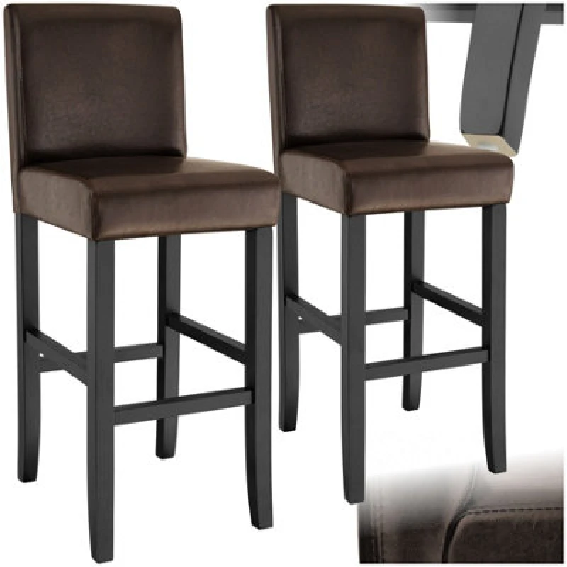 Image of Tectake Bar Stools With A Padded Backrest And Faux Leather Cover - Brown, Set Of 2