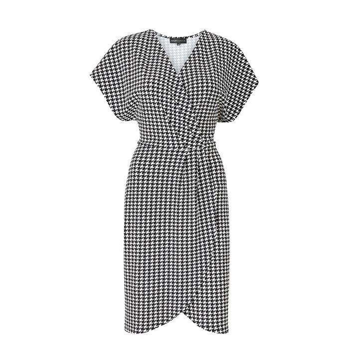 Image of Mela London Black Dogtooth 'Alexa' Wrap Dress - 8