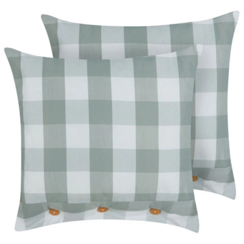 Image of Beliani Set Of 2 Decorative Cushions Tamnine 45 X 45cm Mint Green Checked